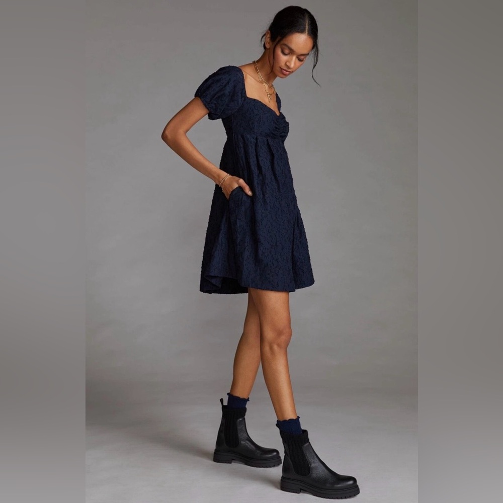 Anthropologie Textured Sweetheart Baby Doll Mini Dress Size M